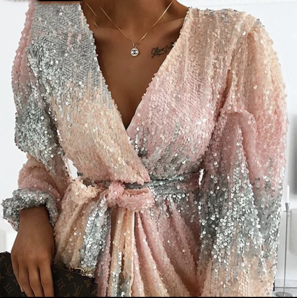 NWT Summer Cotton Candy Sequin Elegant Dress S: Small-Medium - Picture 2 of 8